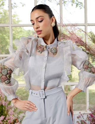 Philipa Ice Blue Shirt And Pants Set by Parul And Preyanka available on Indiaspopup.com