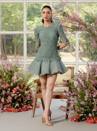 Portia Crystals Blue Lace Mini Dress by Parul And Preyanka available on Indiaspopup.com