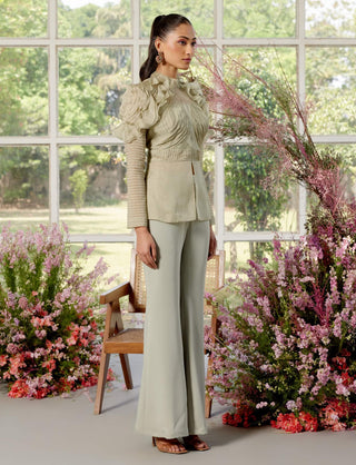 Eloise Almond Pintucks Shirt And Pant Set by Parul And Preyanka available on Indiaspopup.com