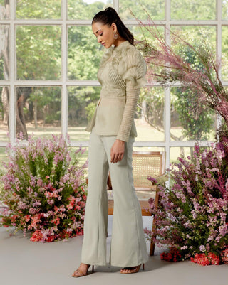 Eloise Almond Pintucks Shirt And Pant Set by Parul And Preyanka available on Indiaspopup.com