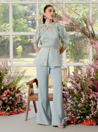 Eloise Powder Blue Pintucks Shirt And Pant Set by Parul And Preyanka available on Indiaspopup.com