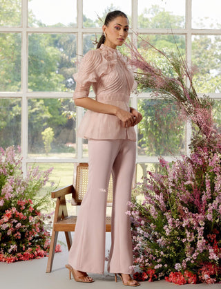 Eloise Peach Pintucks Shirt And Pant Set by Parul And Preyanka available on Indiaspopup.com