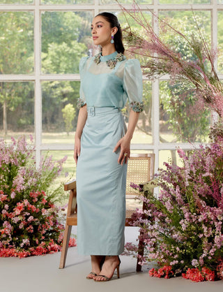 Daphne Blue Top And Skirt Set by Parul And Preyanka available on Indiaspopup.com