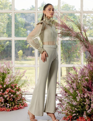 Eloise Green Almond Shirt And Pant Set by Parul And Preyanka available on Indiaspopup.com