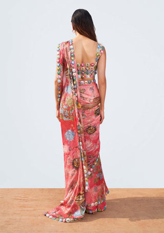 Aisha Rao-Mystic Seascape Magenta Sari And Blouse-INDIASPOPUP.COM