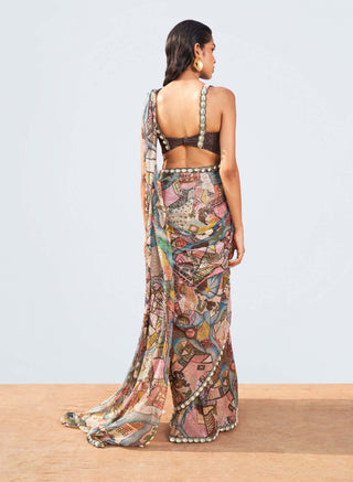 Aisha Rao-Mystic Seascape Printed Sari And Blouse-INDIASPOPUP.COM