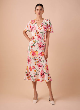 Pink-white orchid crepe dress