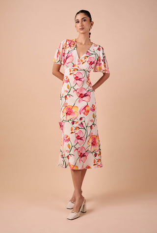 Pink-white orchid crepe dress