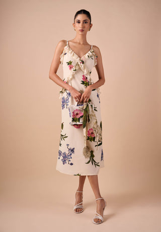 Multi floral ruffle slip dress