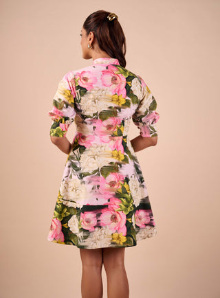 Multicolor smudge printed mini shirt dress