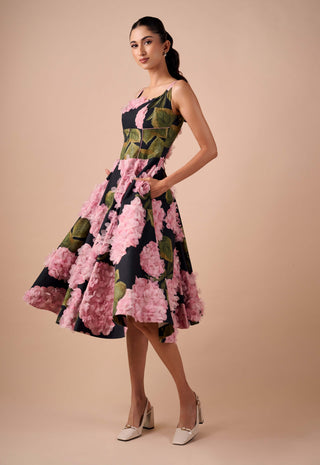 Hydrangea floral midi dress