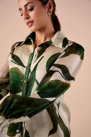 Leaf organza shirt and flared pants