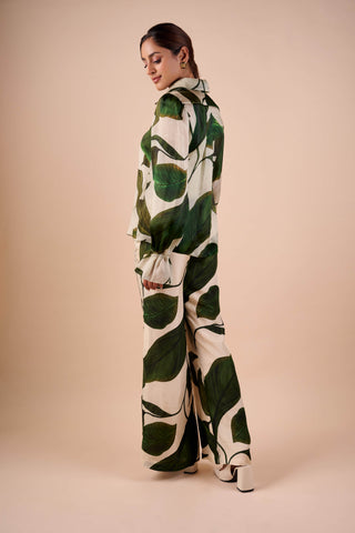 Leaf organza shirt and flared pants