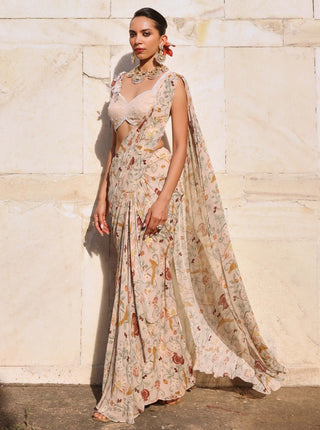 Vihana Blush Pink Printed Sari And Blouse by Seema Thukral available on Indiaspopup.com