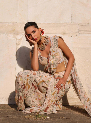Vihana Blush Pink Printed Sari And Blouse by Seema Thukral available on Indiaspopup.com