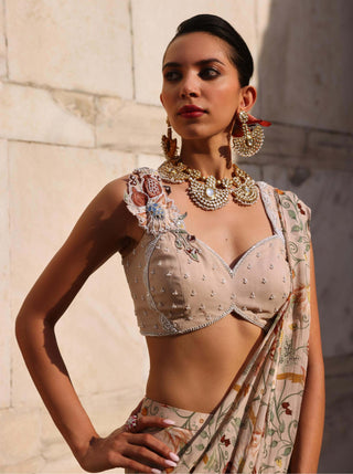 Vihana Blush Pink Printed Sari And Blouse by Seema Thukral available on Indiaspopup.com