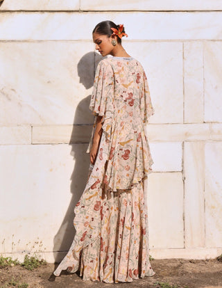 Nirvi Ivory Printed Peplum And Gharara by Seema Thukral available on Indiaspopup.com