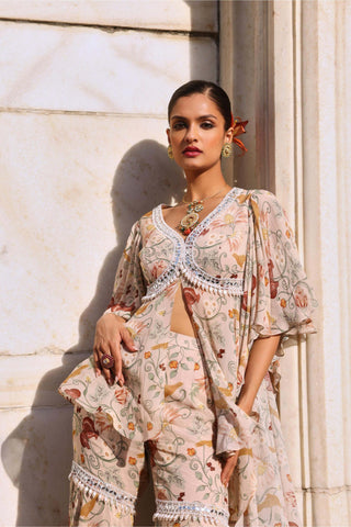 Nirvi Ivory Printed Peplum And Gharara by Seema Thukral available on Indiaspopup.com