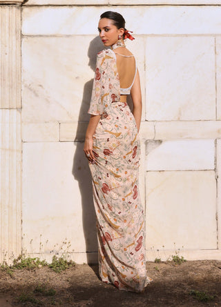 Siya Printed Pink Draped Skirt Sari And Blouse by Seema Thukral available on Indiaspopup.com