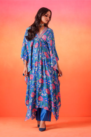 Seema Thukral-Electric Blue Printed Kaftan With Pants-INDIASPOPUP.COM