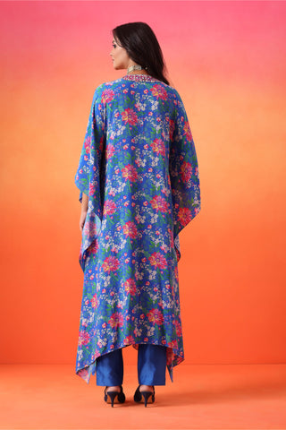Seema Thukral-Electric Blue Printed Kaftan With Pants-INDIASPOPUP.COM