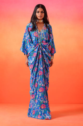 Seema Thukral-Electric Blue Printed Kaftan-INDIASPOPUP.COM