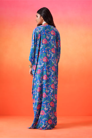 Seema Thukral-Electric Blue Printed Kaftan-INDIASPOPUP.COM