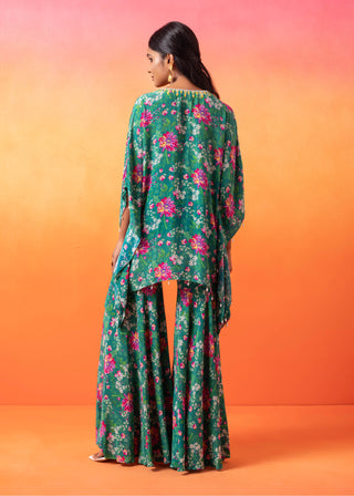 Seema Thukral-Emerald Green Printed Kaftan And Gharara-INDIASPOPUP.COM