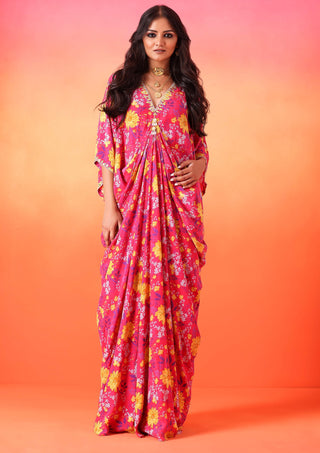 Seema Thukral-Fuscia Pink Printed Kaftan-INDIASPOPUP.COM