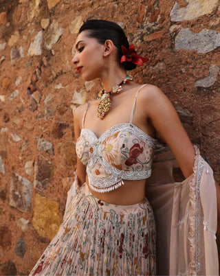 Kaira Blush Pink Printed Lehenga And Cape Set by Seema Thukral available on Indiaspopup.com