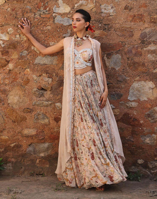 Kaira Blush Pink Printed Lehenga And Cape Set by Seema Thukral available on Indiaspopup.com