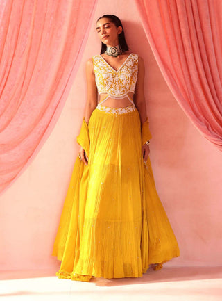 Seema Thukral-Rita Mustard Yellow Lehenga Set-INDIASPOPUP.COM