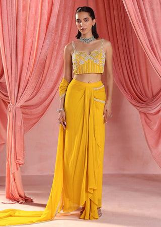 Seema Thukral-Nina Mustard Yellow Draped Skirt And Blouse-INDIASPOPUP.COM