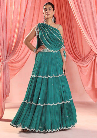 Seema Thukral-Natasha Emerald Green Lehenga And Blouse-INDIASPOPUP.COM