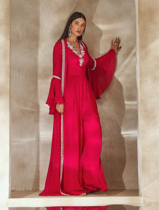 Seema Thukral-Rasberry Pink Pleated Jumpsuit And Jacket-INDIASPOPUP.COM