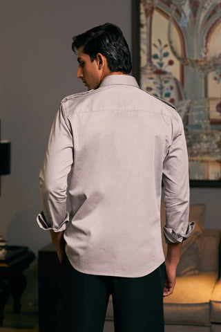 Steel Cotton Satin Pintuck Shirt by Siddartha Tytler Men, available on Indiaspopup.com