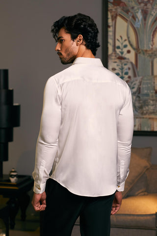 Ivory Tuxedo Yoke Shirt by Siddartha Tytler Men, available on Indiaspopup.com