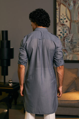 Slate Gray Blended Linen Pintuck Kurta by Siddartha Tytler Men, available on Indiaspopup.com
