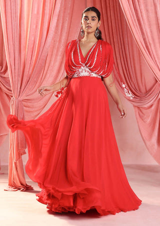 Seema Thukral-Melany Red Embellished Anarkali-INDIASPOPUP.COM