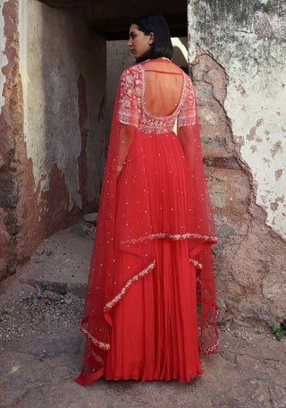 Seema Thukral-Ishika Coral Pink Anarkali And Dupatta-INDIASPOPUP.COM