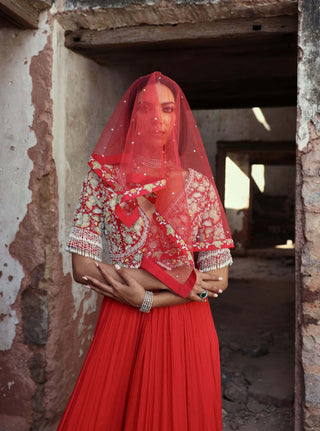 Seema Thukral-Ishika Coral Pink Anarkali And Dupatta-INDIASPOPUP.COM