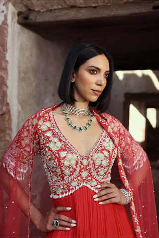 Ishika Coral Pink Anarkali And Dupatta by Seema Thukral available on Indiaspopup.com
