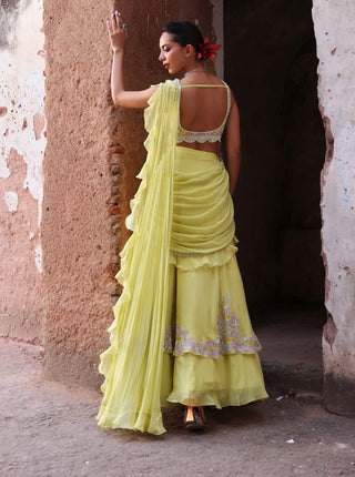 Jinal Neon Green Lehenga Sari And Blouse by Seema Thukral available on Indiaspopup.com