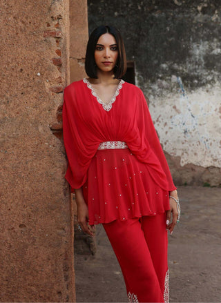 Aditi Coral Pink Peplum And Palazzo by Seema Thukral available on Indiaspopup.com