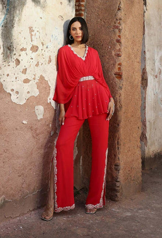 Aditi Coral Pink Peplum And Palazzo by Seema Thukral available on Indiaspopup.com