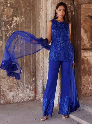 Adira Electric Blue Tunic And Palazzo Set by Seema Thukral available on Indiaspopup.com