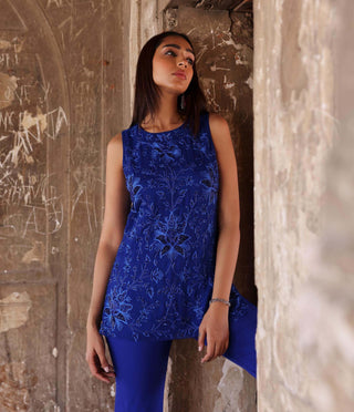Adira Electric Blue Tunic And Palazzo Set by Seema Thukral available on Indiaspopup.com