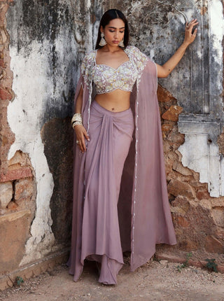 Miranda Lilac Embellished Draped Skirt And Cape Set by Seema Thukral available on Indiaspopup.com