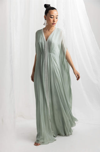 Seema Thukral-Sage Green Embellished Kaftan-INDIASPOPUP.COM