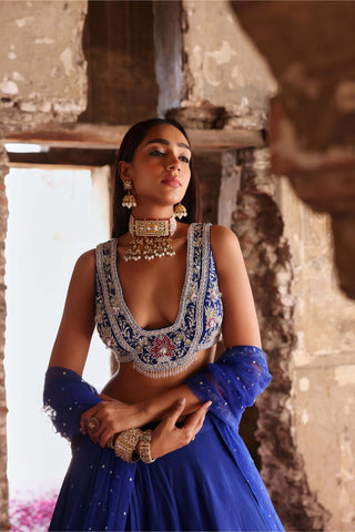 Meera Electric Blue Embellished Lehenga Set by Seema Thukral available on Indiaspopup.com